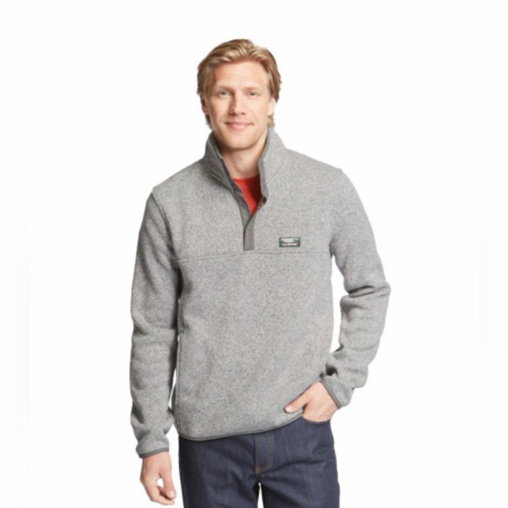 L.L. Bean Gray Half-Zip Fleece Pullover with Red Underlayer